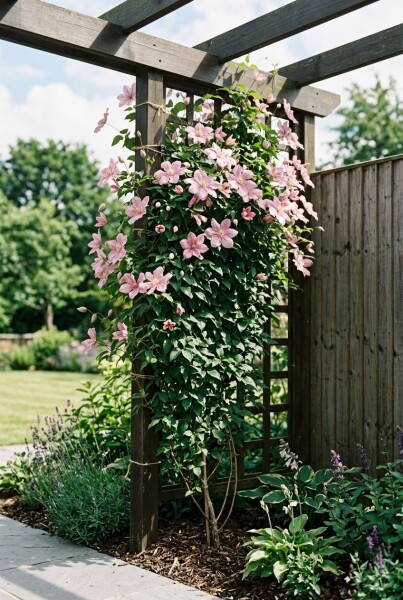 Clematis 'Comtesse de Bouchaud' tuteurée 70 cm C2