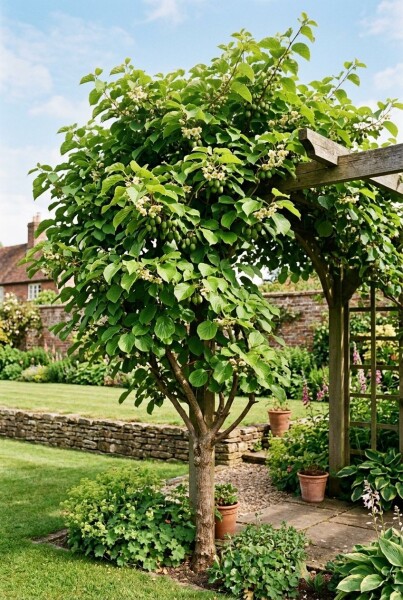 Actinidia arguta 'Jumbo' avec tuteur