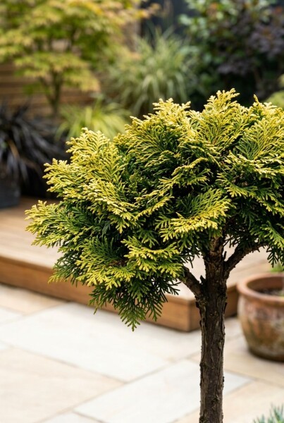 Chamaecyparis obtusa 'Nana Aurea' sur tige