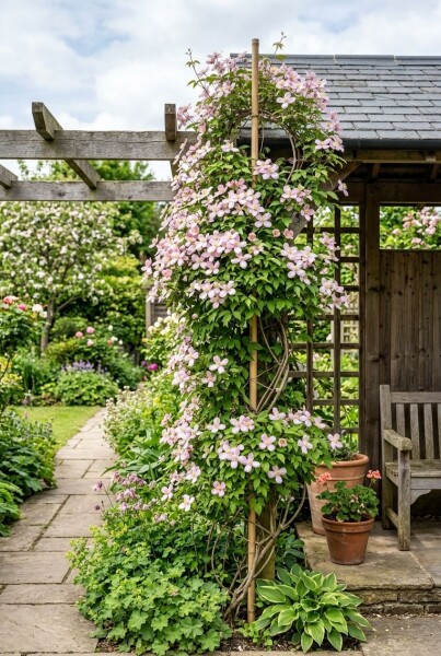 Clematis montana 'Elizabeth' Tuteur