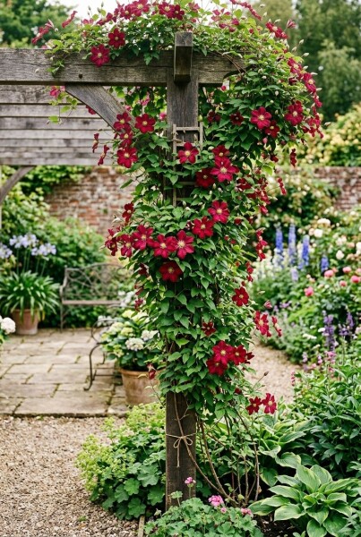 Clematis 'Ville de Lyon' Tuteurée