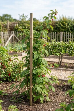Rubus idaeus 'Autumn First' tuteuré